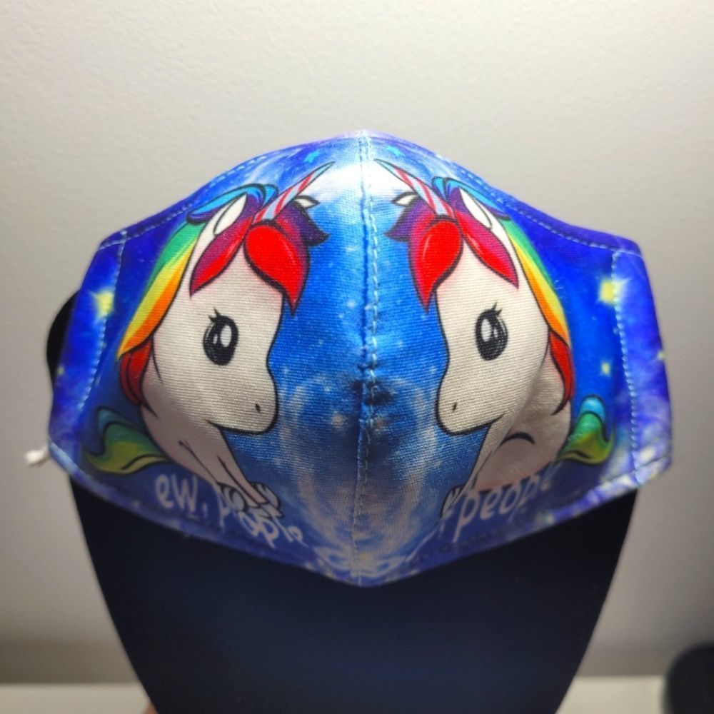 Rainbow unicorn kids sized reusable face mask